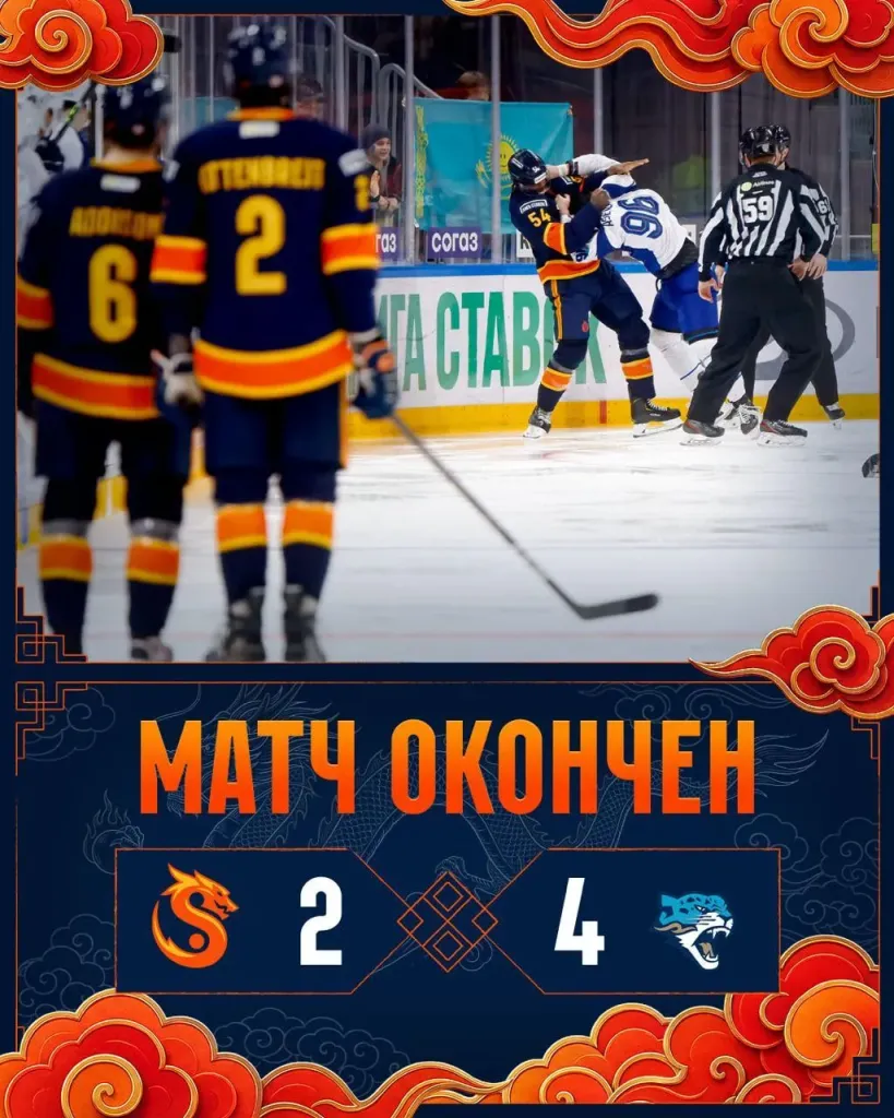 «Шанхайские Драконы» проиграли «Барысу» на «СКА Арене», ведя 2:0