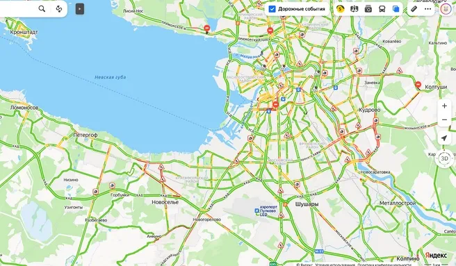 Пробки в Петербурге вечером держатся на 5 баллах